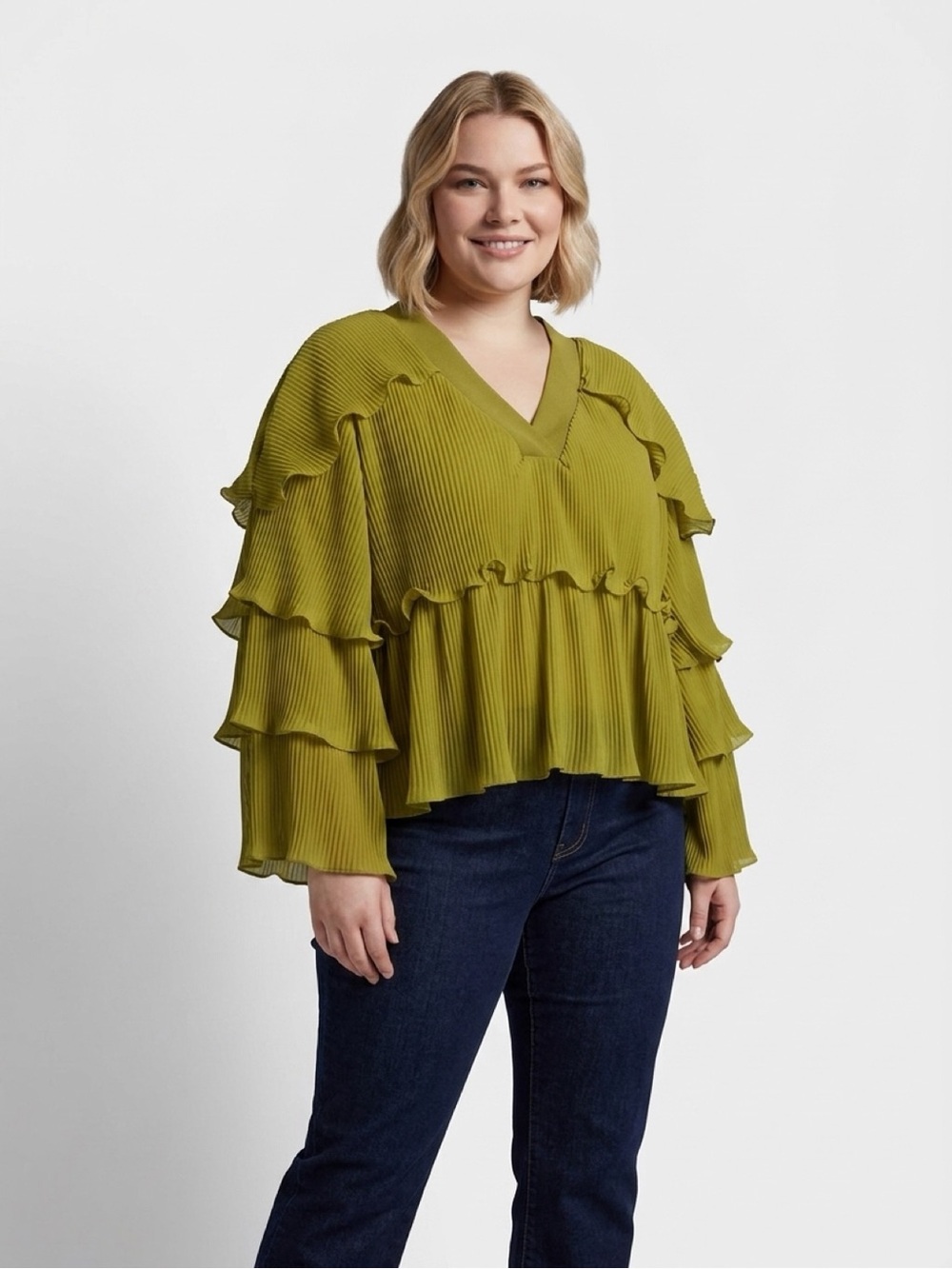 3x green pleated top plus size top